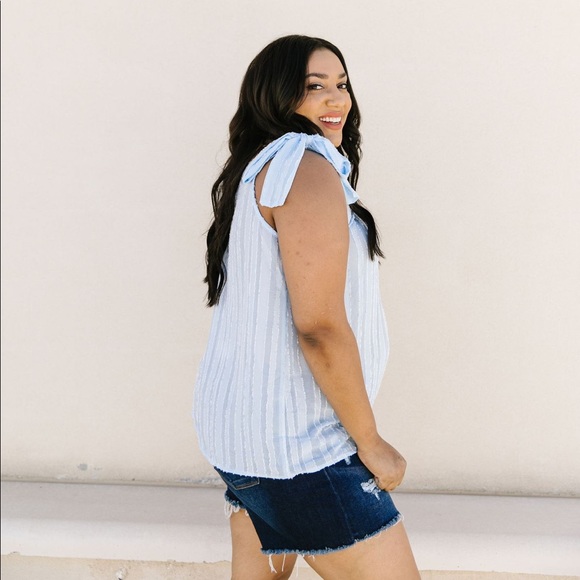 Shoulder Tie Tank Blouse in Pale Blue - Picture 3 of 8